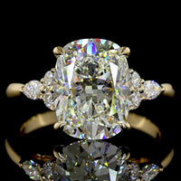 14K Yellow Gold Cushion Brilliant Cut Lab Diamond Ring with Marquise and Round Side Stones - 3.36 Carat Center, 3.6 Total Carat Weight - Covaloro Fine Jewelry
