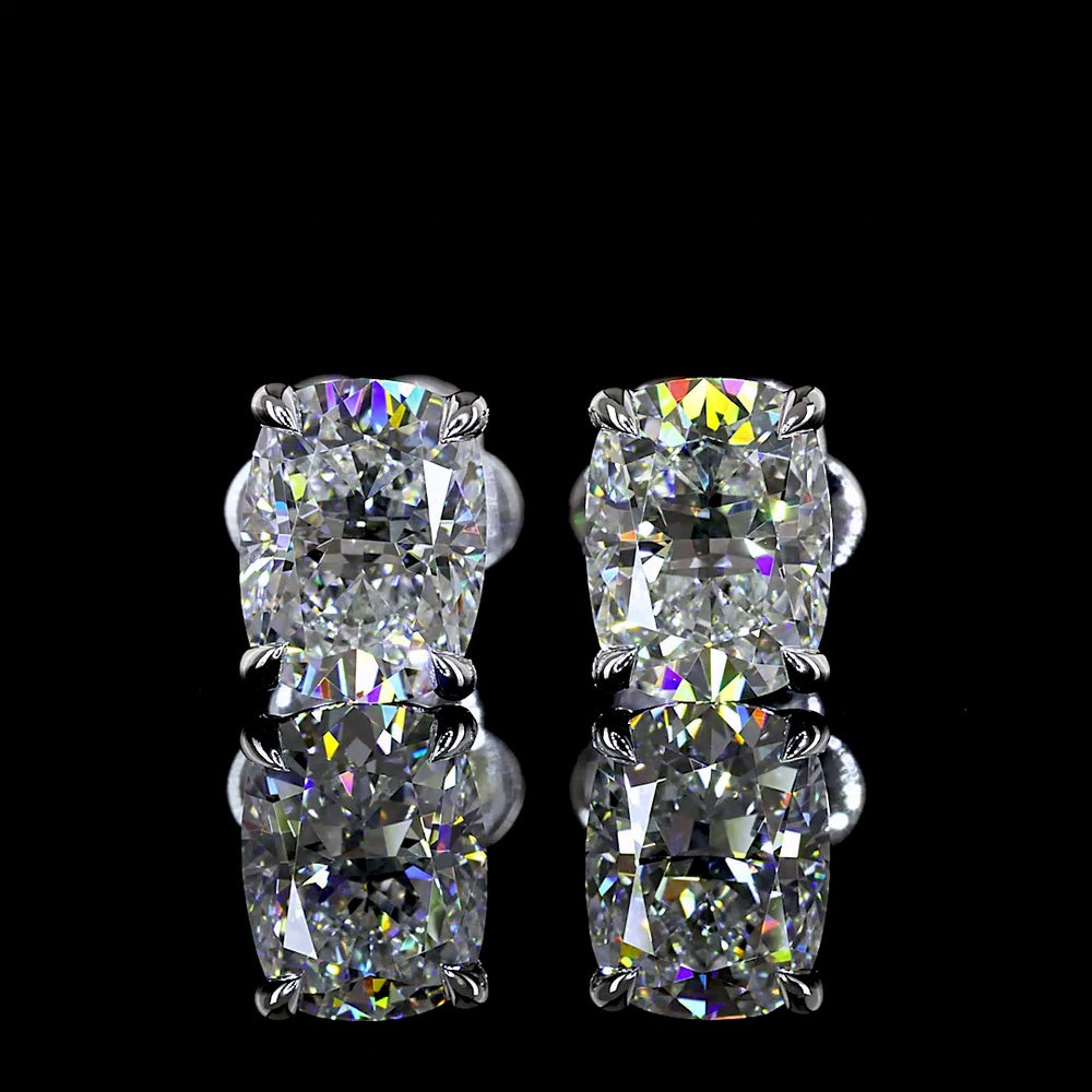 14K Yellow Gold Cushion Brilliant Cut Lab Diamond Stud Earrings - 2.38 Carat Total Weight with GIA Certified D VVS1 Stones - Covaloro Fine Jewelry