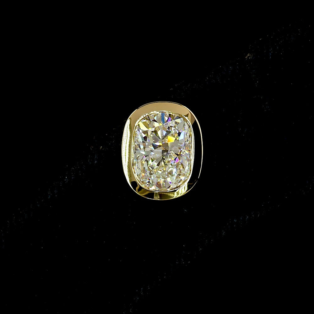 14K Yellow Gold Cushion Brilliant Cut Lab Diamond Stud Earrings with Bezel Setting - 3.48 Carat Total Weight - Covaloro Fine Jewelry