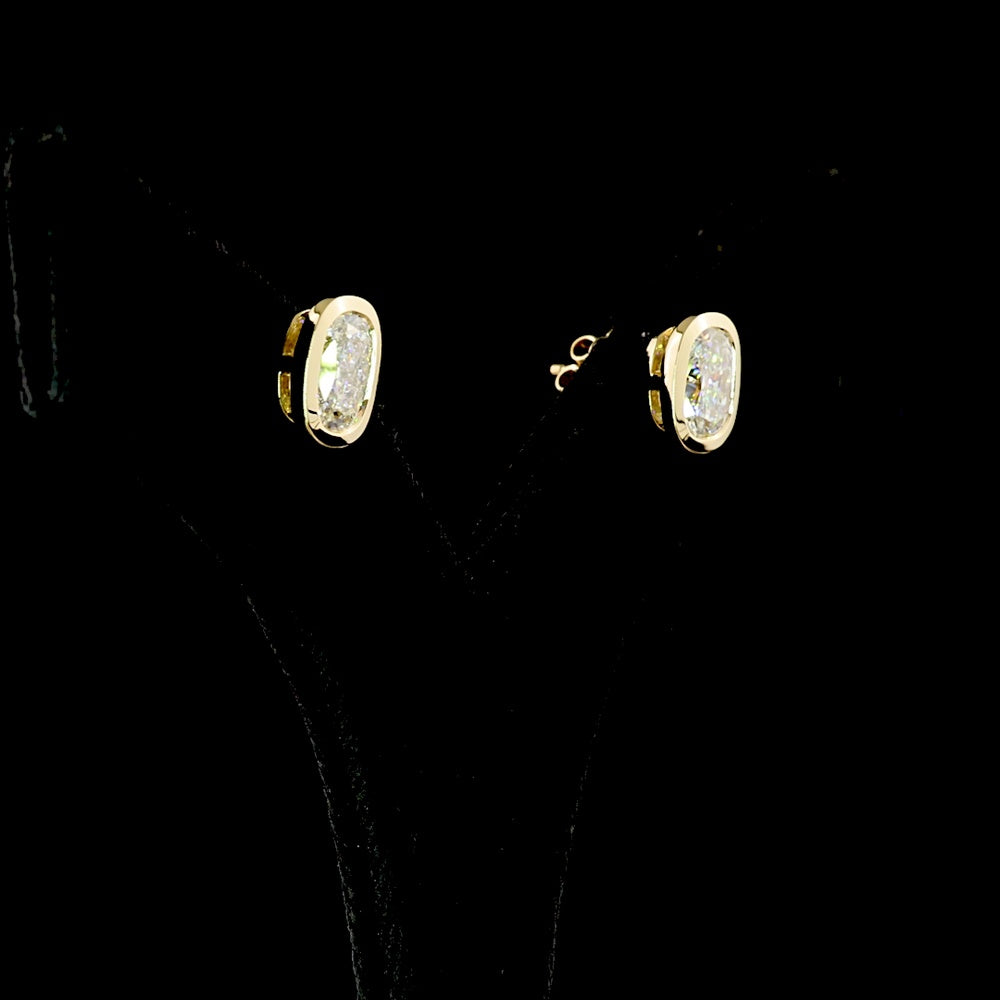 14K Yellow Gold Cushion Brilliant Cut Lab Diamond Stud Earrings with Bezel Setting - 3.48 Carat Total Weight - Covaloro Fine Jewelry