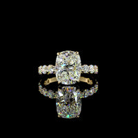 14K Yellow Gold Cushion Brilliant Cut Solitaire Diamond Shank Ring with E VVS2 Center and Accent Diamonds - 5.55 Carats Total Diamond Weight - Covaloro Fine Jewelry