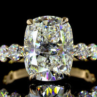 14K Yellow Gold Cushion Brilliant Cut Solitaire Diamond Shank Ring with E VVS2 Center and Accent Diamonds - 5.55 Carats Total Diamond Weight - Covaloro Fine Jewelry