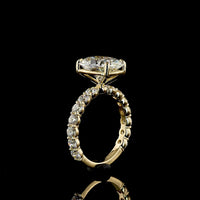 14K Yellow Gold Cushion Brilliant Cut Solitaire Diamond Shank Ring with E VVS2 Center and Accent Diamonds - 5.55 Carats Total Diamond Weight - Covaloro Fine Jewelry