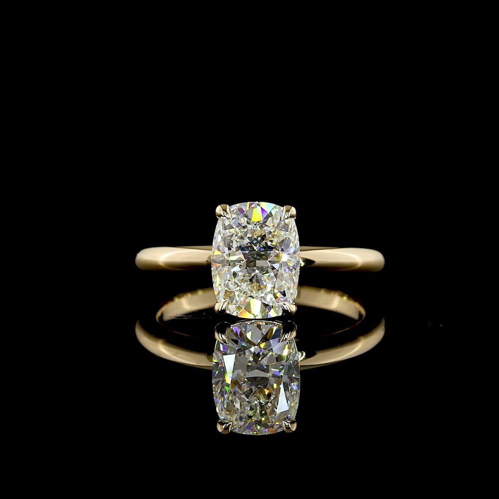 14K Yellow Gold Cushion Brilliant Cut Solitaire Ring with 2.09 Carat D VVS2 Lab Diamond - IGI Certified North-South Prong Setting - Covaloro Fine Jewelry