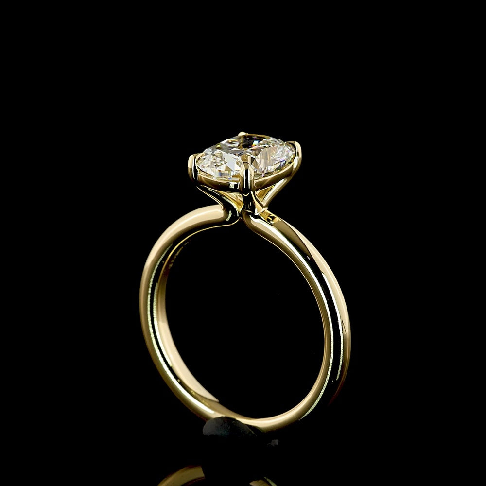 14K Yellow Gold Cushion Brilliant Cut Solitaire Ring with 2.09 Carat D VVS2 Lab Diamond - IGI Certified North-South Prong Setting - Covaloro Fine Jewelry
