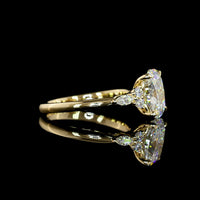 14K Yellow Gold Cushion Brilliant Lab Diamond Ring with North-South Cluster of Round and Marquise Diamonds - 2.87 Carat Total Weight - Covaloro Fine Jewelry