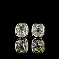 14K Yellow Gold Cushion Brilliant Lab Diamond Stud Earrings - 1.05 Carat Total Weight, Bezel Set E-F VVS2 IGI - Covaloro Fine Jewelry