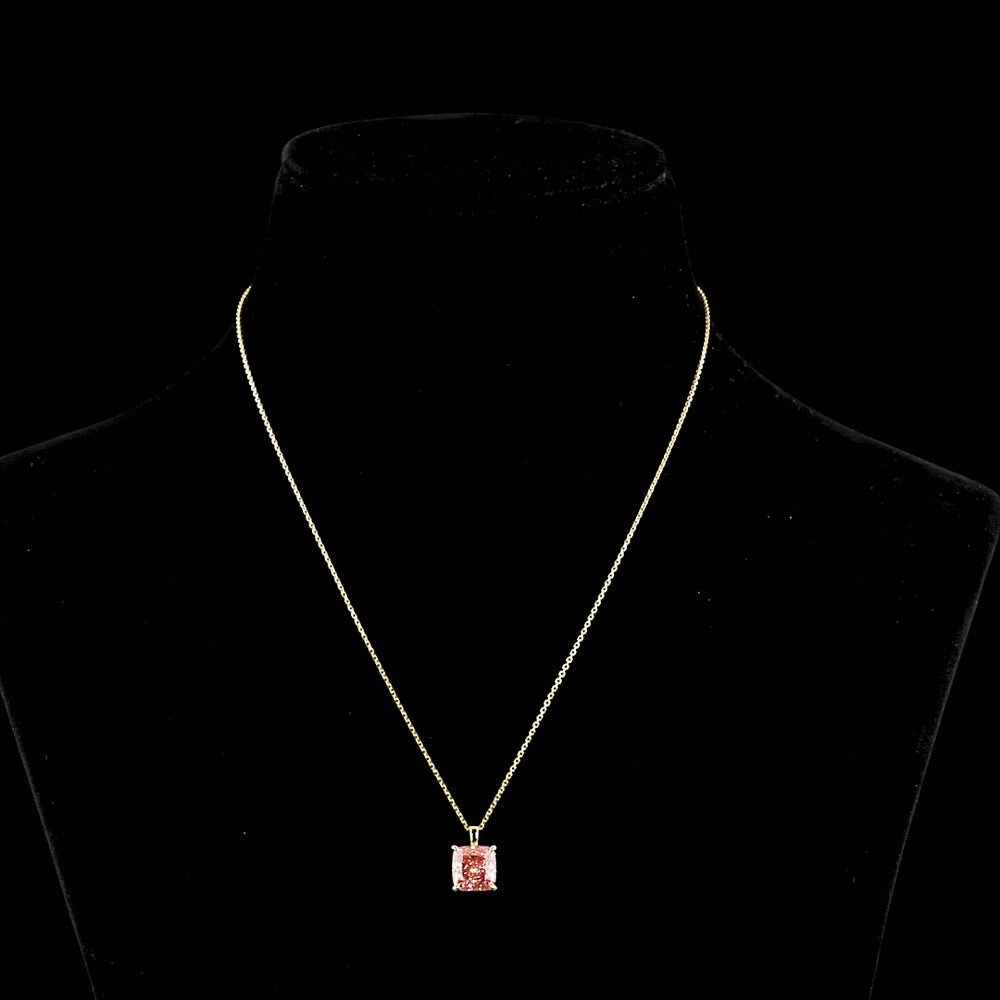 14K Yellow Gold Cushion Brilliant Solitaire Pendant with Fancy Vivid Pink Lab Diamond - 3.56 Carat Total Weight - Covaloro Fine Jewelry