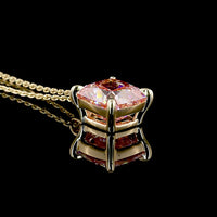 14K Yellow Gold Cushion Brilliant Solitaire Pendant with Fancy Vivid Pink Lab Diamond - 3.56 Carat Total Weight - Covaloro Fine Jewelry