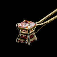 14K Yellow Gold Cushion Brilliant Solitaire Pendant with Fancy Vivid Pink Lab Diamond - 3.56 Carat Total Weight - Covaloro Fine Jewelry