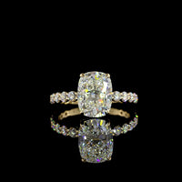 14K Yellow Gold Cushion Brilliant Solitaire Ring with 3.01 Carats D VVS2 Lab Diamond and 0.82 Carats E VS1 Side Diamonds - 3.83 Carats Total Diamond Weight - Covaloro Fine Jewelry