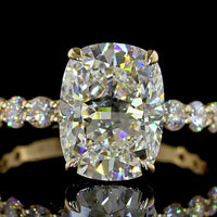 14K Yellow Gold Cushion Brilliant Solitaire Ring with 3.01 Carats D VVS2 Lab Diamond and 0.82 Carats E VS1 Side Diamonds - 3.83 Carats Total Diamond Weight - Covaloro Fine Jewelry