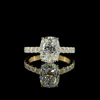 14K Yellow Gold Cushion Brilliant Solitaire Ring with Diamond Shank - 3.12 Carats Center Lab Diamond, 4.12 Carats Total Diamond Weight - Covaloro Fine Jewelry