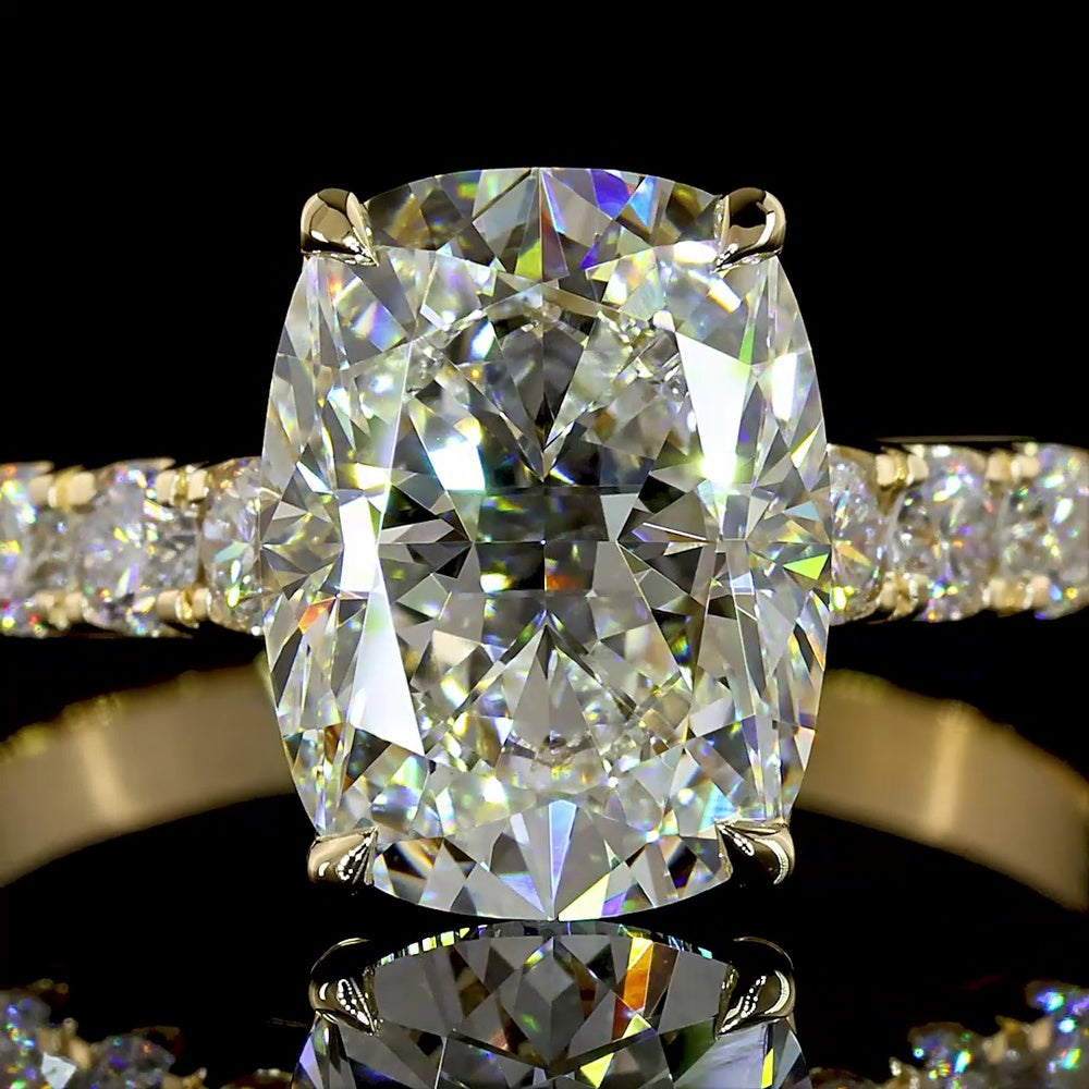 14K Yellow Gold Cushion Brilliant Solitaire Ring with Diamond Shank - 3.12 Carats Center Lab Diamond, 4.12 Carats Total Diamond Weight - Covaloro Fine Jewelry