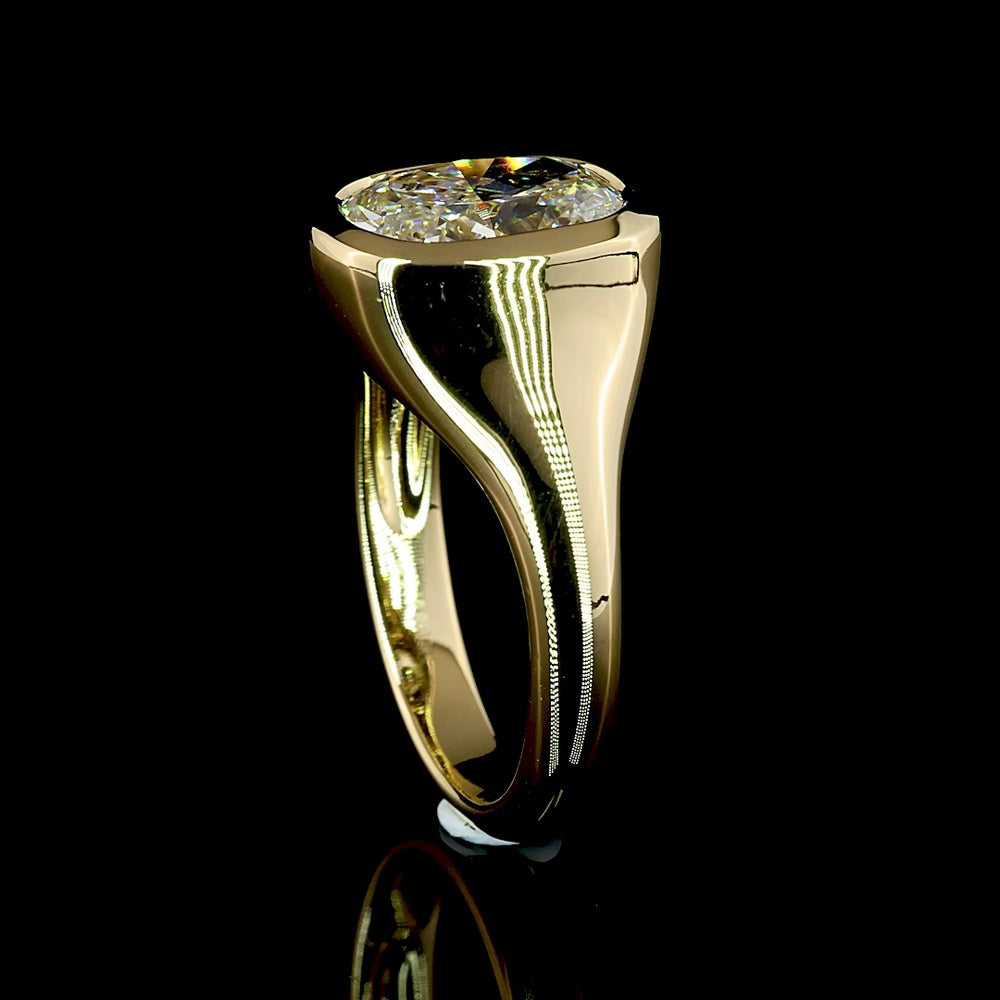 14K Yellow Gold Cushion Brilliant Solitaire Ring with North-South Bezel Set Lab Diamond - 3.01 Carat Total Weight, E Color VVS2 Clarity, IGI Certified - Covaloro Fine Jewelry
