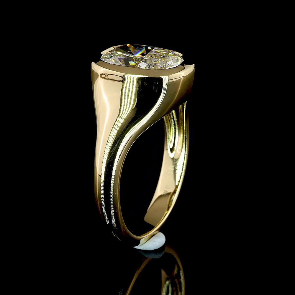 14K Yellow Gold Cushion Brilliant Solitaire Ring with North-South Bezel Set Lab Diamond - 3.01 Carat Total Weight, E Color VVS2 Clarity, IGI Certified - Covaloro Fine Jewelry