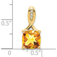14K Yellow Gold Cushion Citrine and Diamond Pendant - 2.002 Carat Citrine, 0.006 Carat Diamond by Lumare Gioia