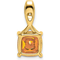 14K Yellow Gold Cushion Citrine and Diamond Pendant - 2.002 Carat Citrine, 0.006 Carat Diamond by Lumare Gioia