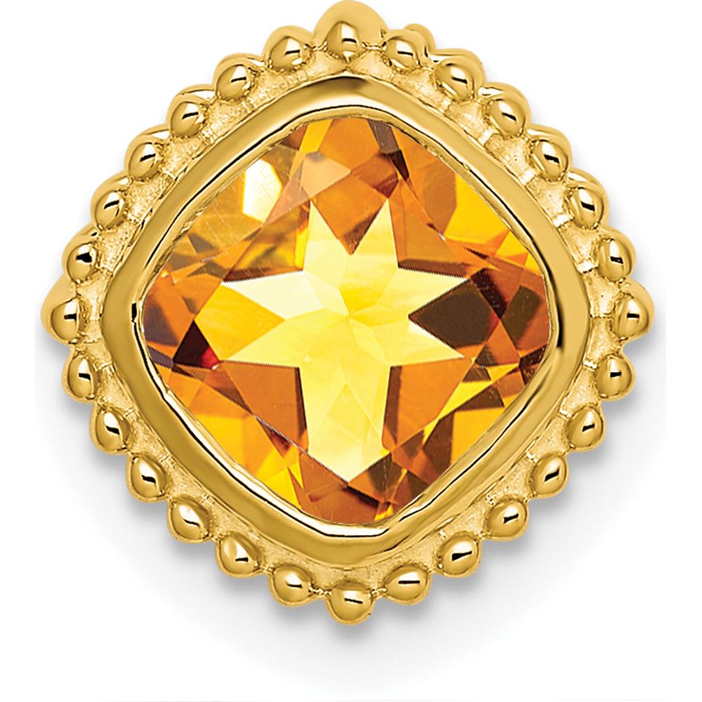 14K Yellow Gold Cushion Citrine Beaded Edge Pendant - 1 Carat Total Gem Weight by Lumare Gioia