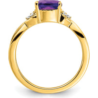 14K Yellow Gold Cushion Cut Amethyst and Round Diamond Ring - 1.75 Carat Amethyst, 0.01 Carat Total Diamond Weight by 0