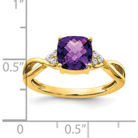 14K Yellow Gold Cushion Cut Amethyst and Round Diamond Ring - 1.75 Carat Amethyst, 0.01 Carat Total Diamond Weight by 0