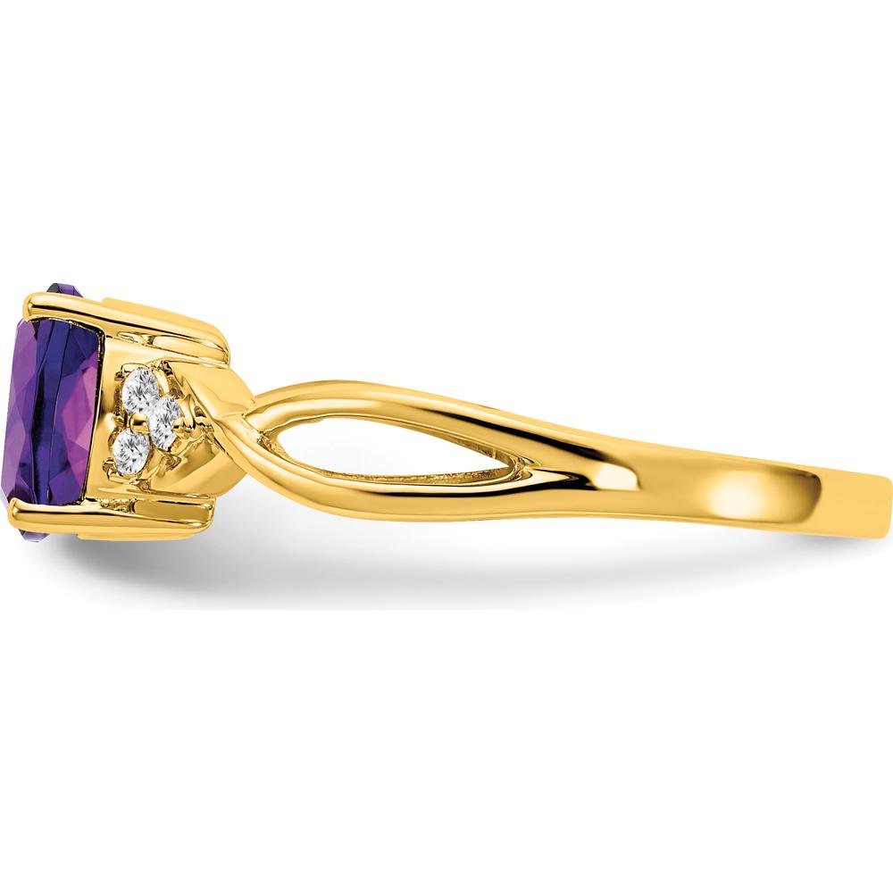 14K Yellow Gold Cushion Cut Amethyst and Round Diamond Ring - 1.75 Carat Amethyst, 0.01 Carat Total Diamond Weight by 0