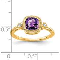 14K Yellow Gold Cushion-Cut Amethyst Ring with Diamond Accents - 0.89 Carat Amethyst, 0.015 Carat Total Diamond Weight by 0