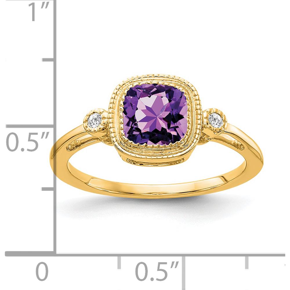 14K Yellow Gold Cushion-Cut Amethyst Ring with Diamond Accents - 0.89 Carat Amethyst, 0.015 Carat Total Diamond Weight by 0