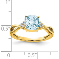 14K Yellow Gold Cushion Cut Aquamarine and Round Diamond Ring - 1.75 Carat Total Aquamarine Weight by 0