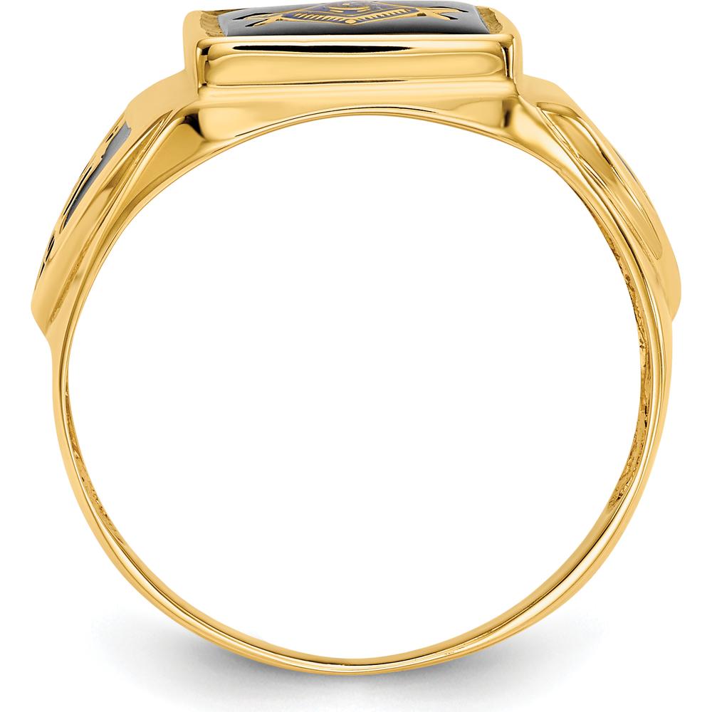 14K Yellow Gold Cushion-Cut Black Onyx Masonic Ring with Antiqued Textured Finish by IBGoodman