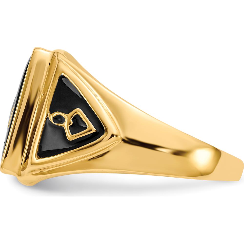 14K Yellow Gold Cushion-Cut Black Onyx Masonic Ring with Antiqued Textured Finish by IBGoodman
