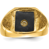 14K Yellow Gold Cushion-Cut Black Onyx Masonic Ring with Antiqued Textured Finish by IBGoodman