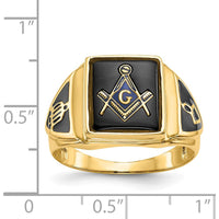 14K Yellow Gold Cushion-Cut Black Onyx Masonic Ring with Antiqued Textured Finish by IBGoodman
