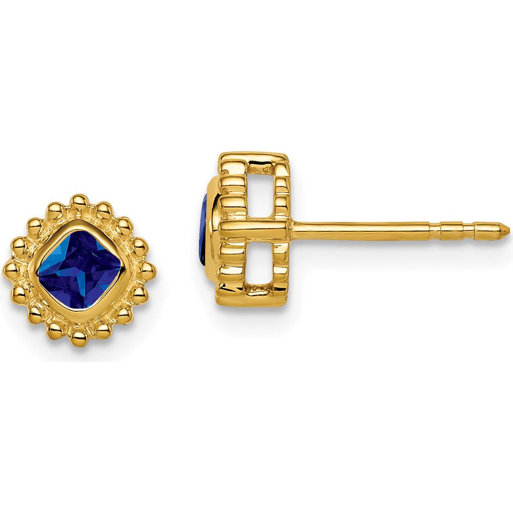 14K Yellow Gold Cushion-Cut Blue Sapphire Button Earrings - 0.25 Carat Total Sapphire Weight by Monteluci Fine Jewelry