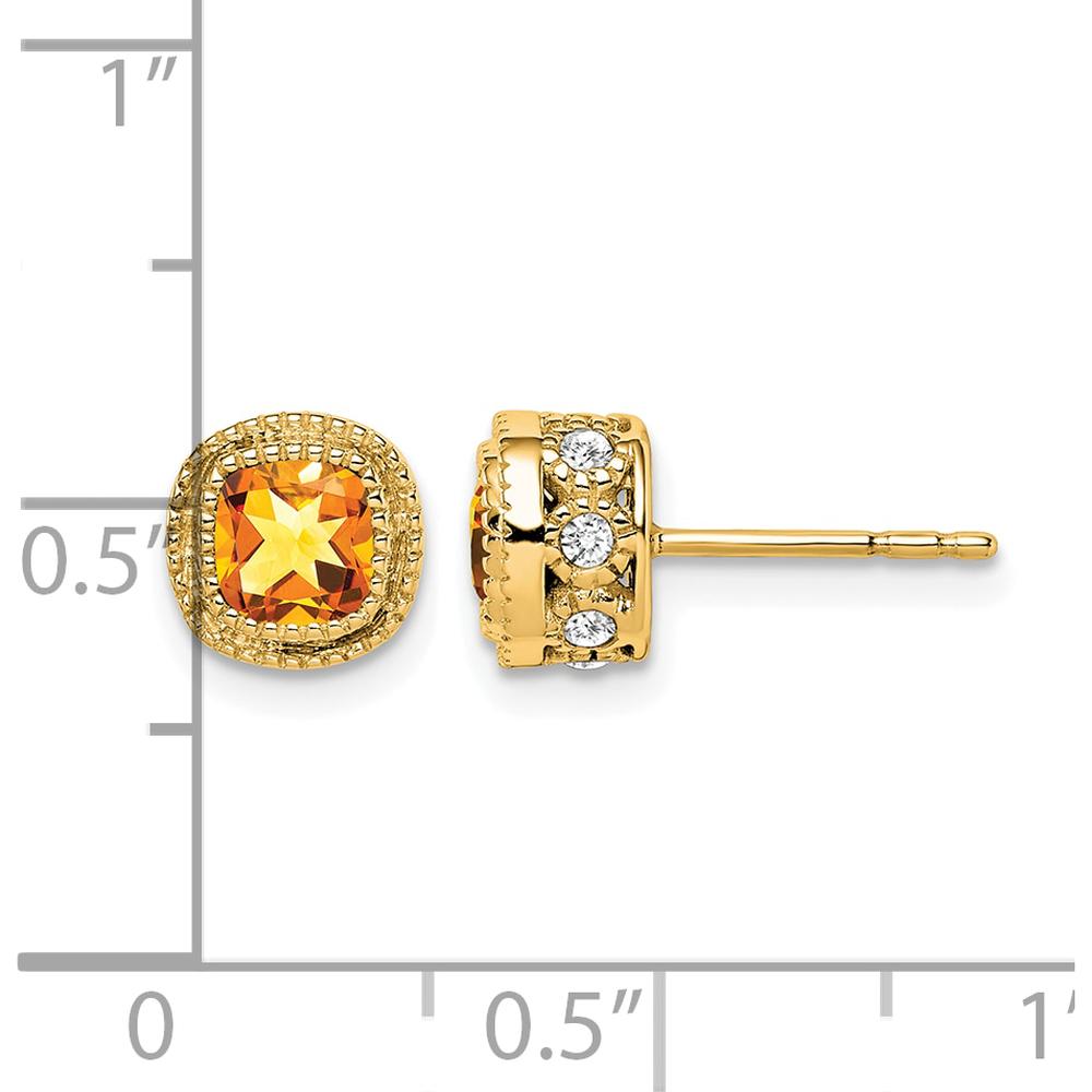 14K Yellow Gold Cushion Cut Citrine and Diamond Button Earrings - 0.33 Carat Total Gem Weight by Monteluci Fine Jewelry