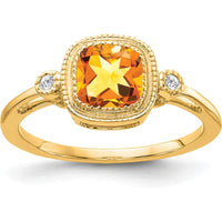 14K Yellow Gold Cushion-Cut Citrine and Diamond Ring - 0.89 Carat Citrine, 0.03 Carat Total Diamond Weight by 0