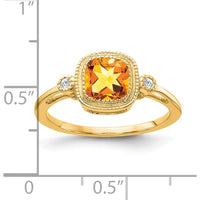 14K Yellow Gold Cushion-Cut Citrine and Diamond Ring - 0.89 Carat Citrine, 0.03 Carat Total Diamond Weight by 0
