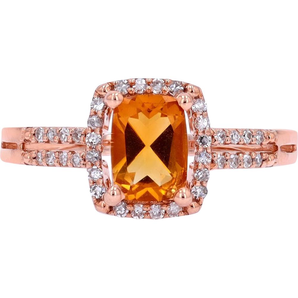 14K Yellow Gold Cushion-Cut Citrine Halo Ring with Diamond Accents - 0.17 Carats Total Diamond Weight