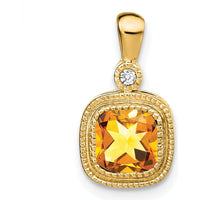 14K Yellow Gold Cushion Cut Citrine Pendant with Diamond Accent - 0.86 Carat Total Citrine Weight by Lumare Gioia