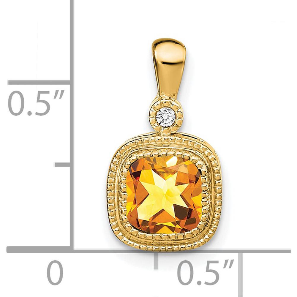 14K Yellow Gold Cushion Cut Citrine Pendant with Diamond Accent - 0.86 Carat Total Citrine Weight by Lumare Gioia