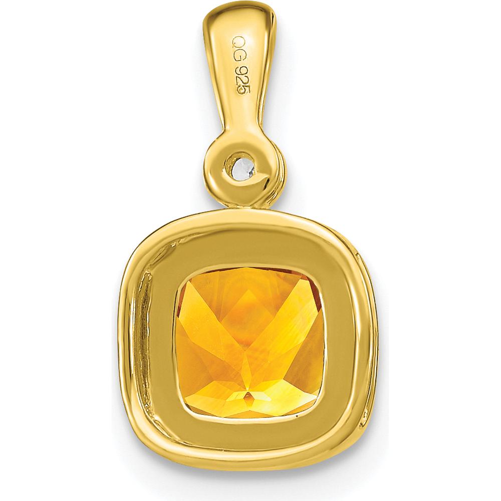 14K Yellow Gold Cushion Cut Citrine Pendant with Diamond Accent - 0.86 Carat Total Citrine Weight by Lumare Gioia