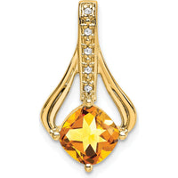 14K Yellow Gold Cushion Cut Citrine Pendant with Round Diamond Accents - 1.31 Carat Citrine, 0.025 Carat Diamond Total Weight by Lumare Gioia