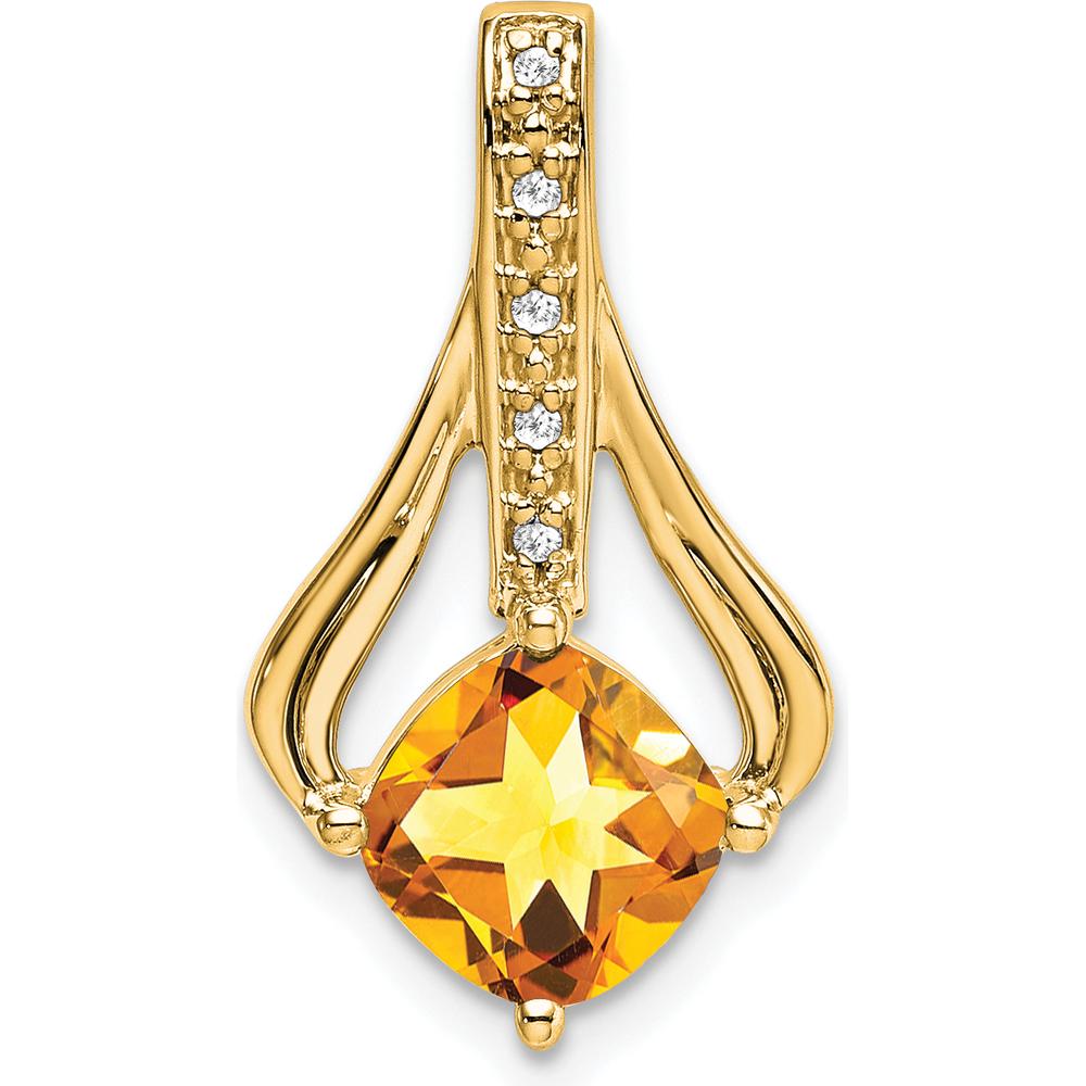 14K Yellow Gold Cushion Cut Citrine Pendant with Round Diamond Accents - 1.31 Carat Citrine, 0.025 Carat Diamond Total Weight by Lumare Gioia