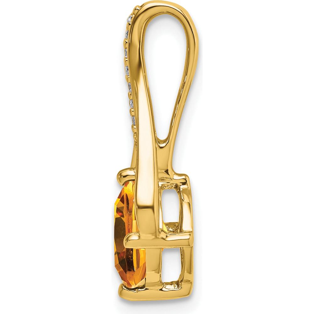14K Yellow Gold Cushion Cut Citrine Pendant with Round Diamond Accents - 1.31 Carat Citrine, 0.025 Carat Diamond Total Weight by Lumare Gioia