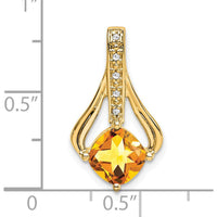 14K Yellow Gold Cushion Cut Citrine Pendant with Round Diamond Accents - 1.31 Carat Citrine, 0.025 Carat Diamond Total Weight by Lumare Gioia