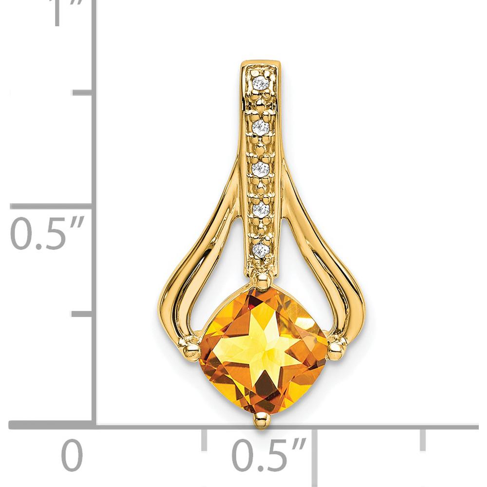 14K Yellow Gold Cushion Cut Citrine Pendant with Round Diamond Accents - 1.31 Carat Citrine, 0.025 Carat Diamond Total Weight by Lumare Gioia