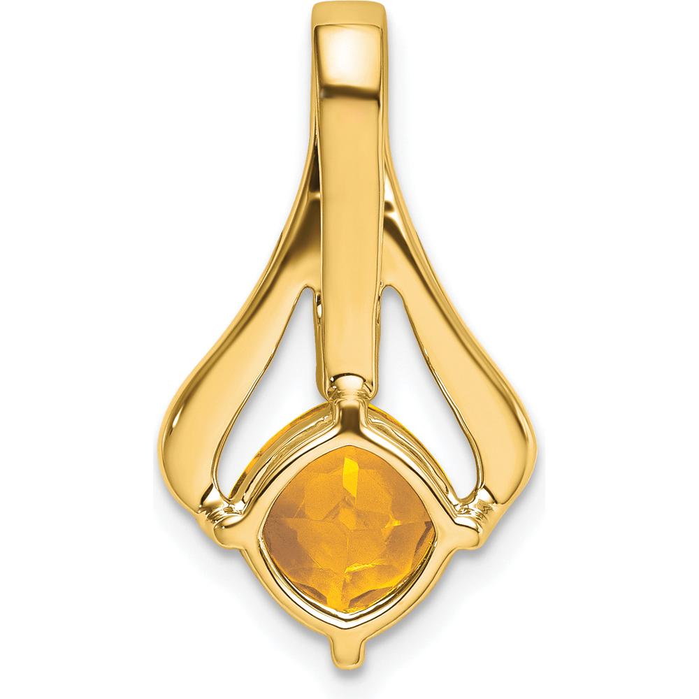 14K Yellow Gold Cushion Cut Citrine Pendant with Round Diamond Accents - 1.31 Carat Citrine, 0.025 Carat Diamond Total Weight by Lumare Gioia