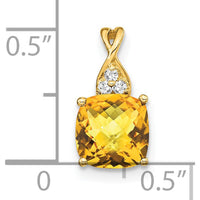 14K Yellow Gold Cushion Cut Citrine Pendant with Round Diamond Accents - 1.72 Carat Total Gem Weight by Oro Pregiato