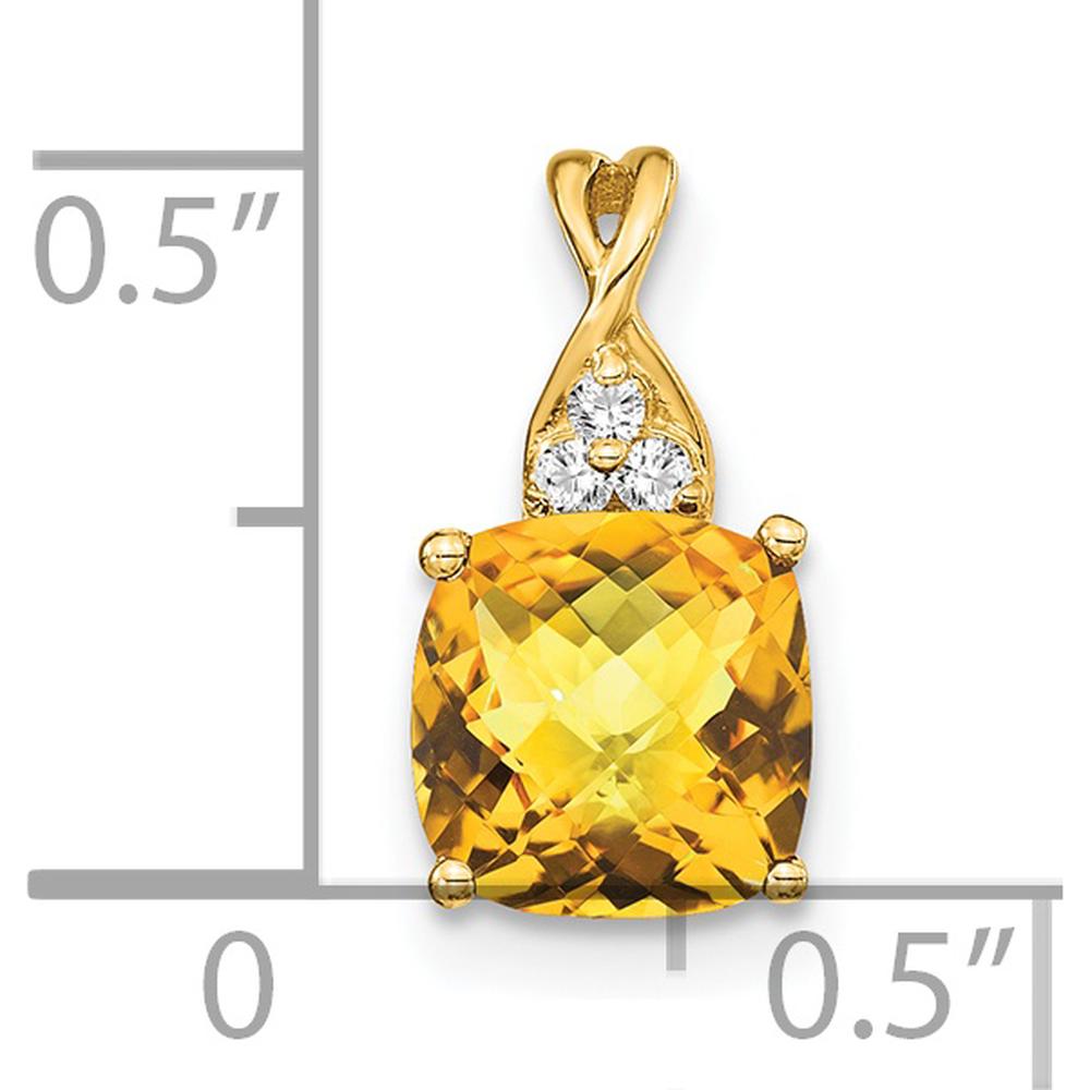 14K Yellow Gold Cushion Cut Citrine Pendant with Round Diamond Accents - 1.72 Carat Total Gem Weight by Oro Pregiato
