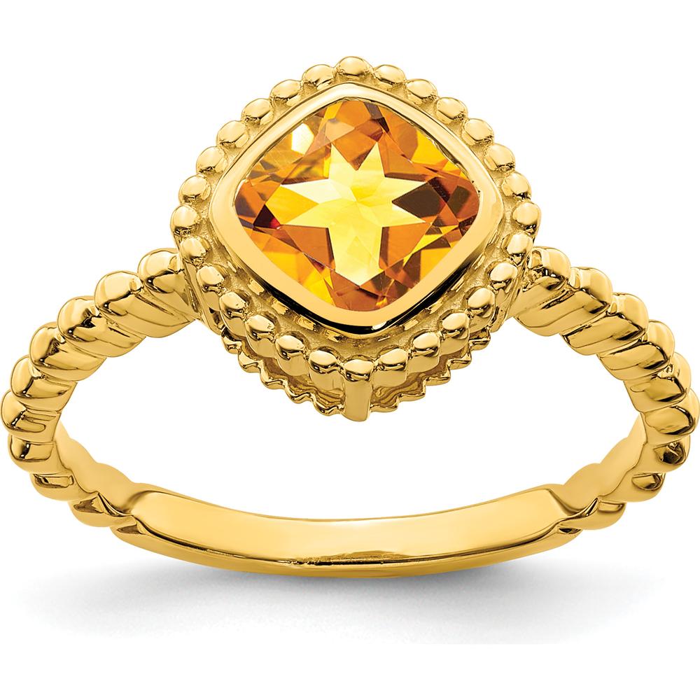 14K Yellow Gold Cushion-Cut Citrine Ring - 1.3 Carat Total Gemstone Weight by 0